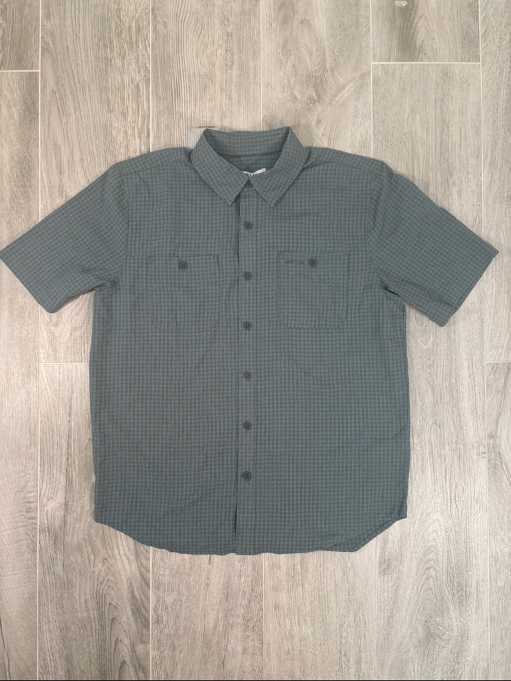ORVIS Mens Medium NWT Sage Green Micro Check Short Sleeve Tech Shirt Outdoor Hik